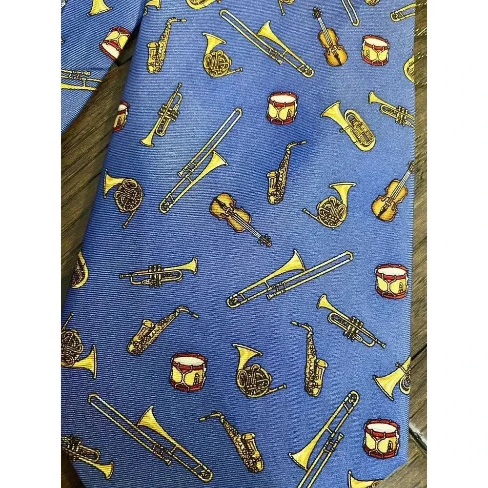 Alynn Vintage Silk Neck Tie Brass Section Music Jazz Instrument Band 100% Silk